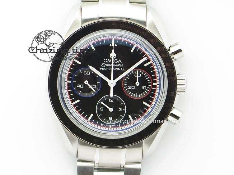 0510 Speedmaster MoonWatch  Apollo 16 Black Dial On SS Bracelet Supportive 8231